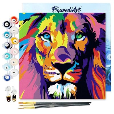 Mini Peinture par Numéros - Kit DIY 20x20cm avec cadre Lion Pop Art