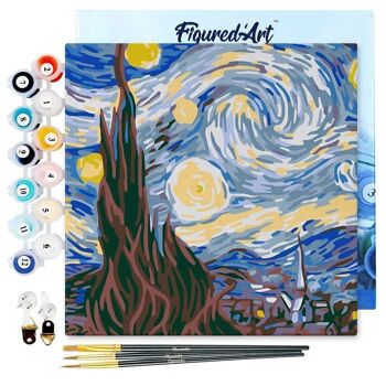 Mini Peinture par Numéros - Kit DIY 20x20cm avec cadre Van Gogh Nuit Etoilée 1