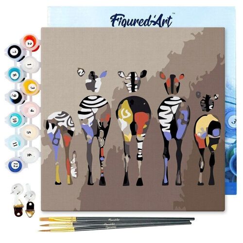 Mini Peinture par Numéros - Kit DIY 20x20cm avec cadre Zèbres de dos