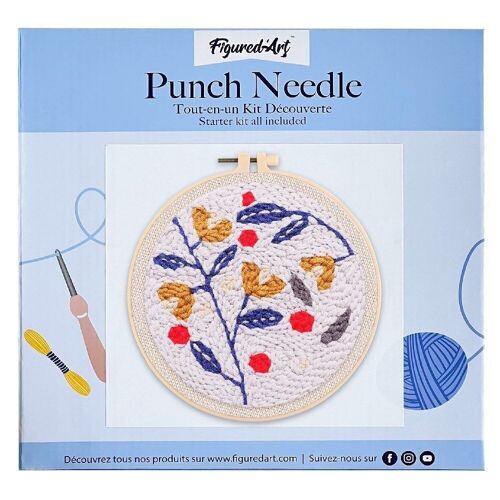 Kit Punch Needle DIY Houx sur fond bleu