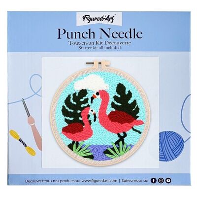 Kit Punch Needle DIY Couple de Flamants roses