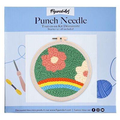 Kit Punch Needle DIY Fleurs et Arc en Ciel