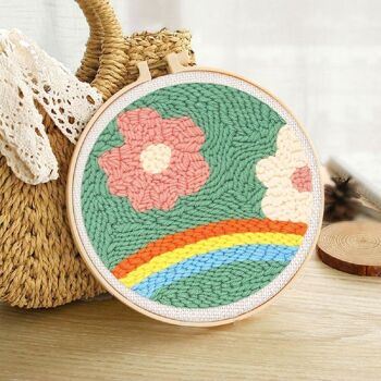 Kit Punch Needle DIY Fleurs et Arc en Ciel 3