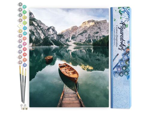 Peinture au Numéro Kit DIY - Barque et lac de montagne - Toile roulée