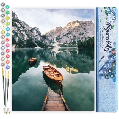 Kit de bricolaje Paint by Number - Barco y lago de montaña - Lienzo enrollado