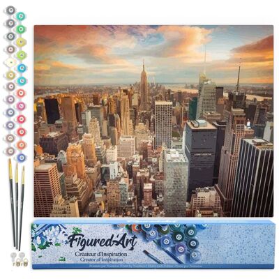 Paint by Number DIY Kit - Sunset over New York - Rolled canvas