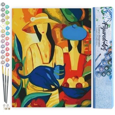 Paint by Number DIY Kit - Women and Blue Cat - Rolled Canvas