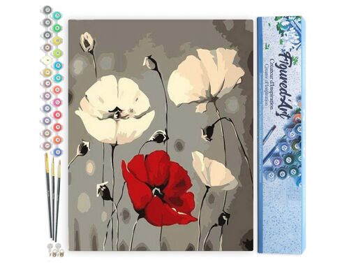 Peinture par Numéro Kit DIY - Fleurs rouge et blanches - Toile roulée