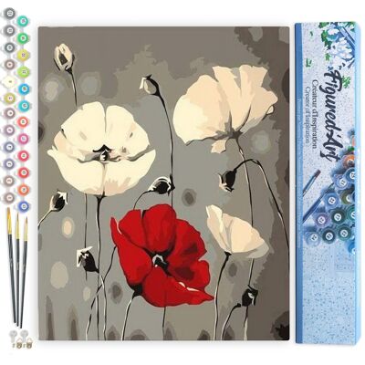 Paint by Number DIY Kit - Red and White Flowers - Rolled Canvas