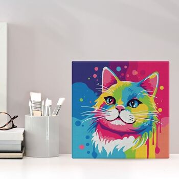 Mini Peinture par Numéros - Kit DIY 20x20cm avec cadre Chat Abstrait Pop Art 2