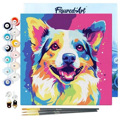 Mini Peinture par Numéros - Kit DIY 20x20cm avec cadre Chien Abstrait Pop Art