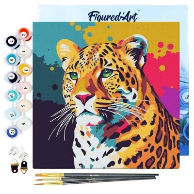 Mini dipinto con i numeri - Kit fai da te 20x20 cm con cornice pop art astratta leopardata