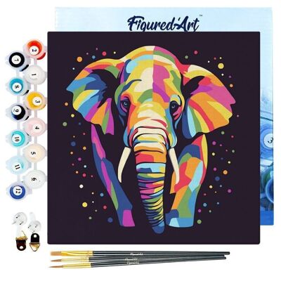 Mini Peinture par Numéros - Kit DIY 20x20cm avec cadre Éléphant Abstrait Pop Art