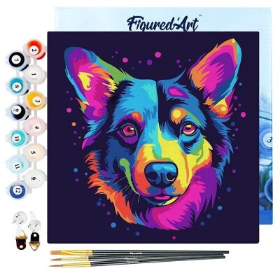 Mini Painting by Numbers - DIY Kit 20x20cm with frame Abstract Dog Pop Art Neon