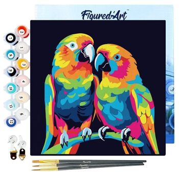 Mini Peinture par Numéros - Kit DIY 20x20cm avec cadre Perroquets Abstraits Pop Art 1