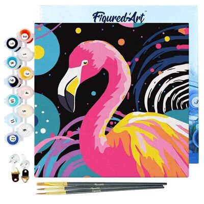 Mini Peinture par Numéros - Kit DIY 20x20cm avec cadre Flamant Rose Abstrait Pop Art