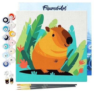 Mini Painting by Numbers - DIY Kit 20x20cm with Capybara Tropical frame
