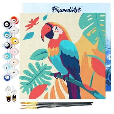 Mini Peinture par Numéros - Kit DIY 20x20cm avec cadre Perroquet Tropical