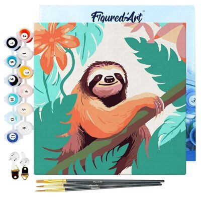 Mini Peinture par Numéros - Kit DIY 20x20cm avec cadre Paresseux Tropical