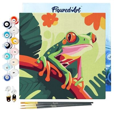 Mini Painting by Numbers - DIY Kit 20x20cm with frame Tropical Tree Frog with Red Eyes