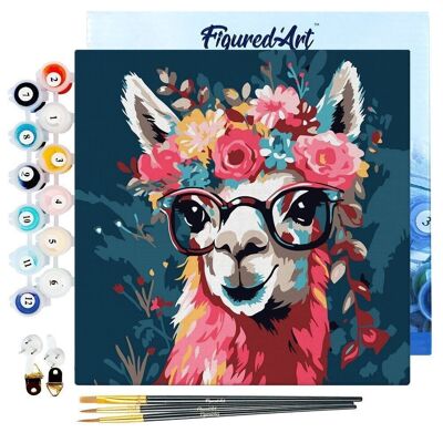 Mini Painting by Numbers - DIY Kit 20x20cm with Fantasy Llama and Flowers Frame