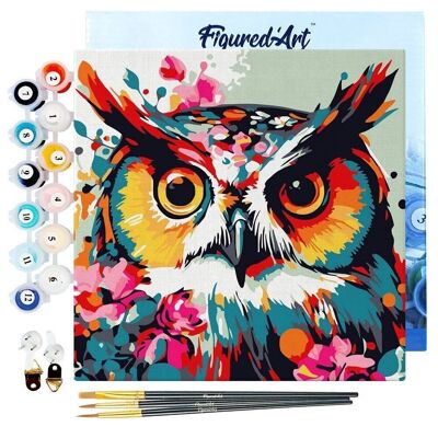 Mini Painting by Numbers - DIY Kit 20x20cm with Fantasy Owl and Flowers Frame