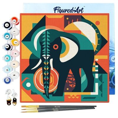 Mini Peinture par Numéros - Kit DIY 20x20cm avec cadre Éléphant Art Déco