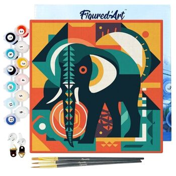 Mini Peinture par Numéros - Kit DIY 20x20cm avec cadre Éléphant Art Déco 1