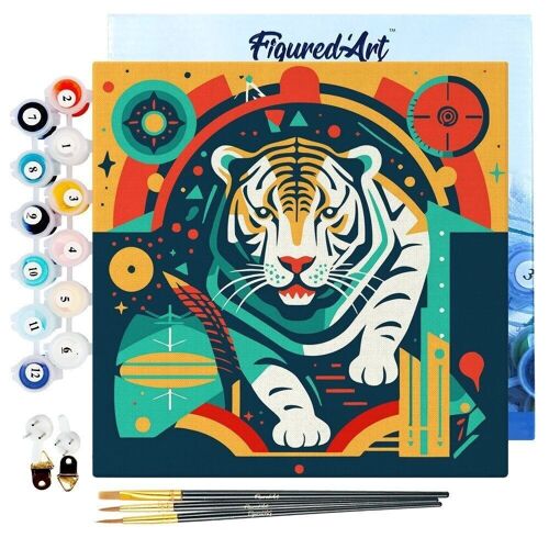 Mini Peinture par Numéros - Kit DIY 20x20cm avec cadre Tigre Art Déco