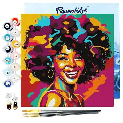 Mini pintura por números - Kit de bricolaje 20x20cm con marco Mujer Afro Pop Art