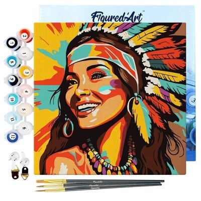 Mini-Malen nach Zahlen – DIY-Set 20 x 20 cm mit Rahmen, Native Woman Pop Art