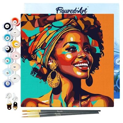 Mini-Malen nach Zahlen – DIY-Set 20 x 20 cm mit Rahmen „African Queen Pop Art“.
