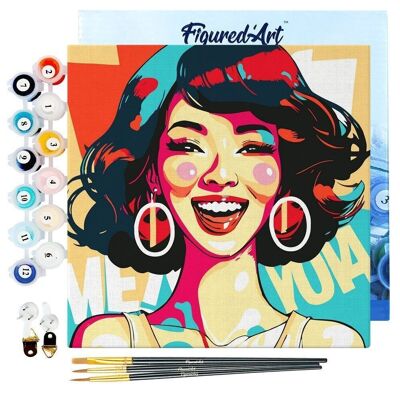 Mini Peinture par Numéros - Kit DIY 20x20cm avec cadre Femme Souriante Pop Art