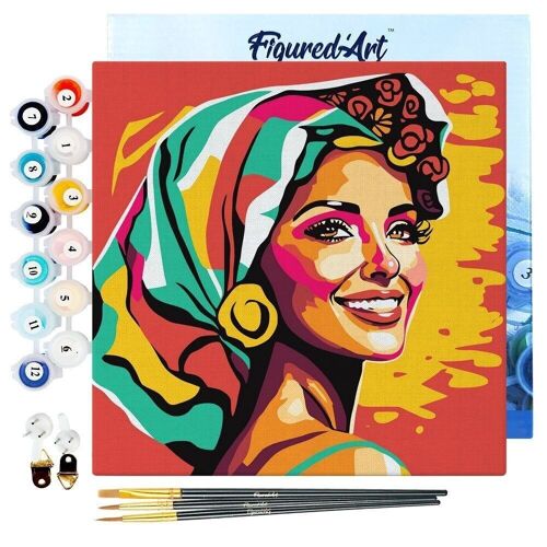 Mini Peinture par Numéros - Kit DIY 20x20cm avec cadre Femme Exotique Pop Art