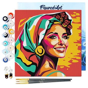 Mini Peinture par Numéros - Kit DIY 20x20cm avec cadre Femme Exotique Pop Art 1