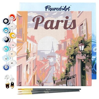 Mini-Malen nach Zahlen – DIY-Set 20 x 20 cm mit Rahmen, Blick auf Paris