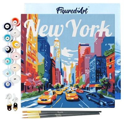 Mini pintura por números - Kit de bricolaje 20x20cm con marco Nueva York