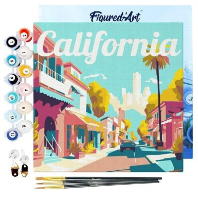 Mini Painting by Numbers - DIY Kit 20x20cm with frame Street in California