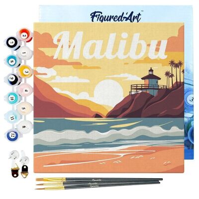 Mini Peinture par Numéros - Kit DIY 20x20cm avec cadre Plage de Malibu