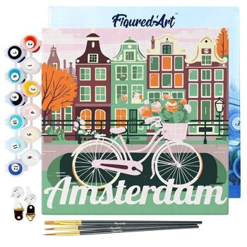 Mini Peinture par Numéros - Kit DIY 20x20cm avec cadre Vélo à Amsterdam 1
