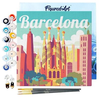 Mini Peinture par Numéros - Kit DIY 20x20cm avec cadre Sagrada à Barcelone