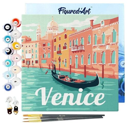 Mini Peinture par Numéros - Kit DIY 20x20cm avec cadre Gondoles à Venise