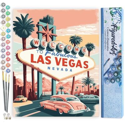 Kit de pintura por números DIY - Póster vintage de Las Vegas - Lienzo enrollado
