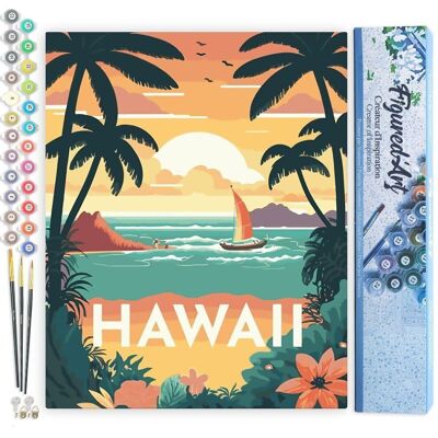 Kit de bricolaje para pintar por números, póster vintage de Hawaii, lienzo enrollado