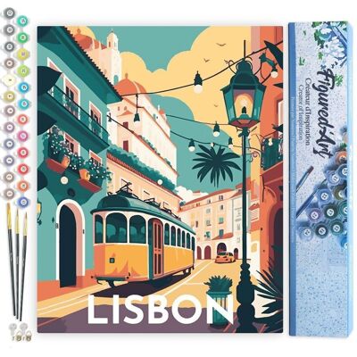 Malen-nach-Zahlen-DIY-Set – Vintage-Lissabon-Poster – gerollte Leinwand
