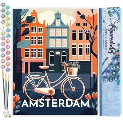 Malen-nach-Zahlen-DIY-Set – Vintage-Amsterdam-Poster – gerollte Leinwand