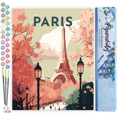 Malen-nach-Zahlen-DIY-Set – Vintage-Poster „Paris 2“ – gerollte Leinwand