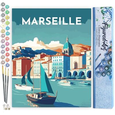 Malen-nach-Zahlen-DIY-Set – Vintage-Marseille-Poster – gerollte Leinwand