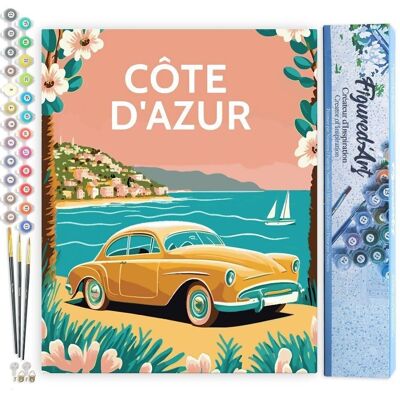 Kit de pintura por números DIY - Póster vintage de la Costa Azul - Lienzo enrollado