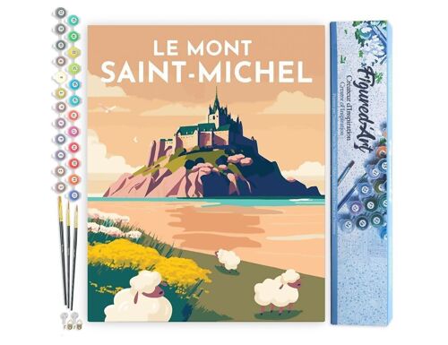 Peinture par Numéros Kit DIY - Affiche Vintage Mont Saint-Michel - Toile roulée